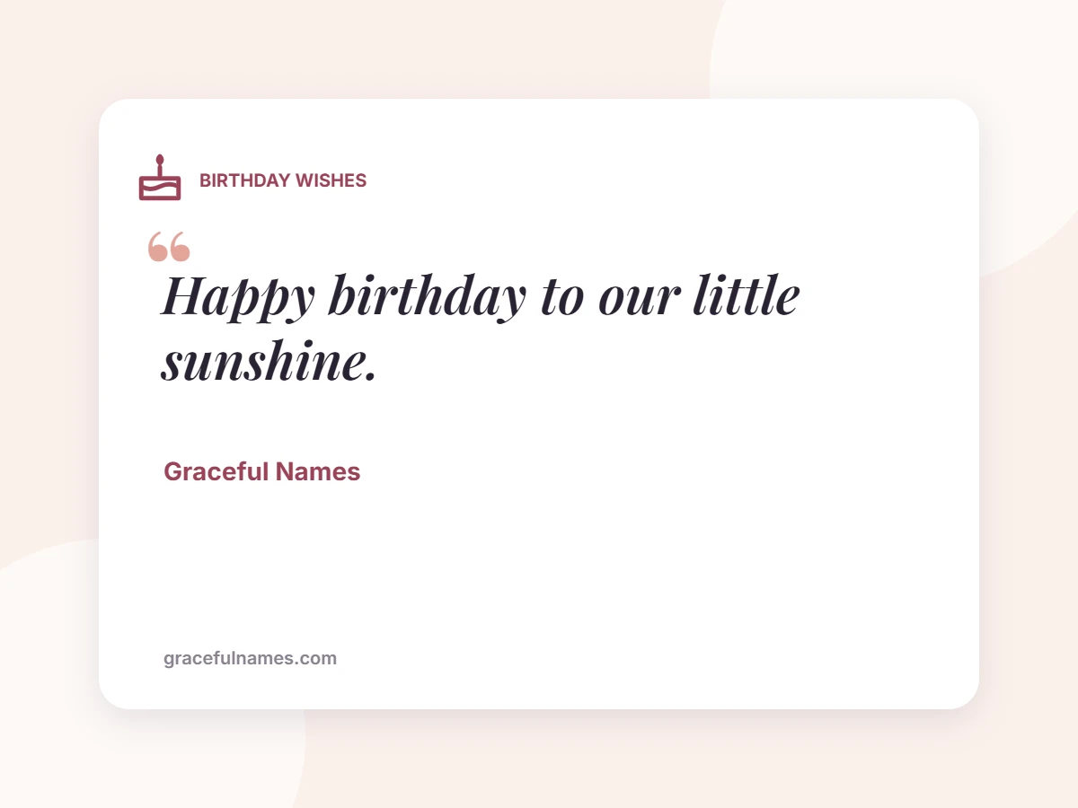 BIRTHDAY WISHES card: Happy birthday to our little sunshine.