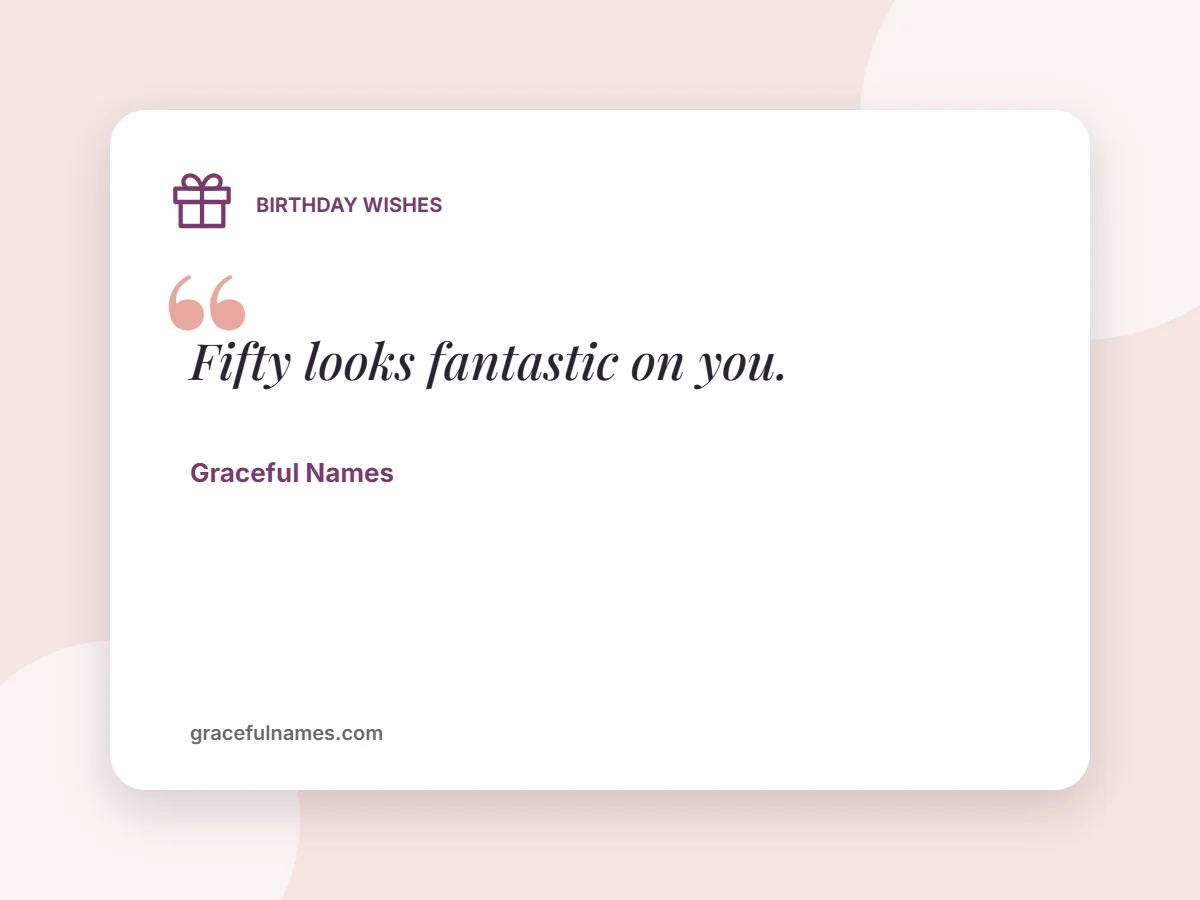 Birthday Wishes card: Fifty looks fantastic on you.