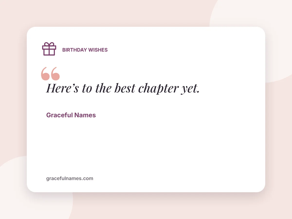 Birthday Wishes card: Here’s to the best chapter yet.
