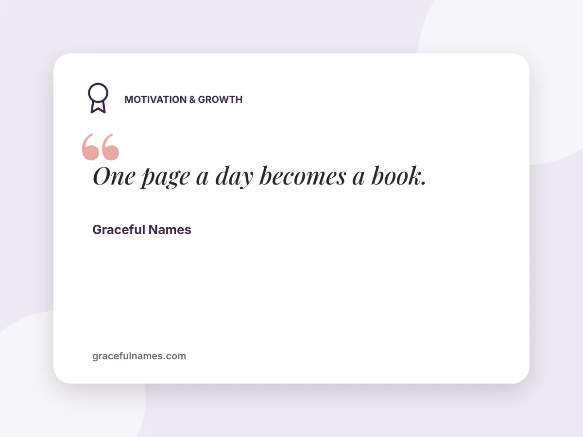 Motivation & Growth card: One page a day becomes a book.