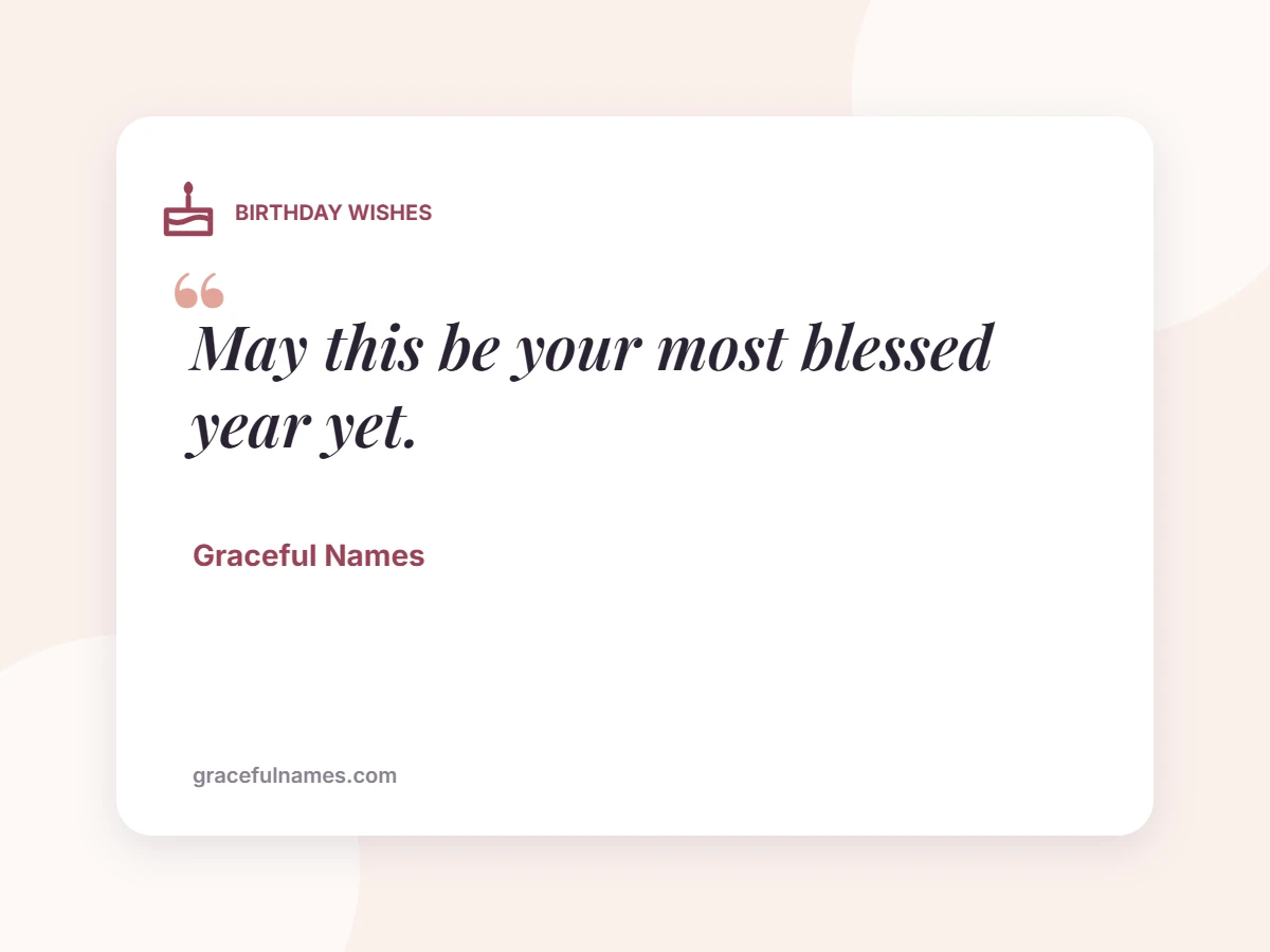 BIRTHDAY WISHES card: May this be your most blessed year yet.