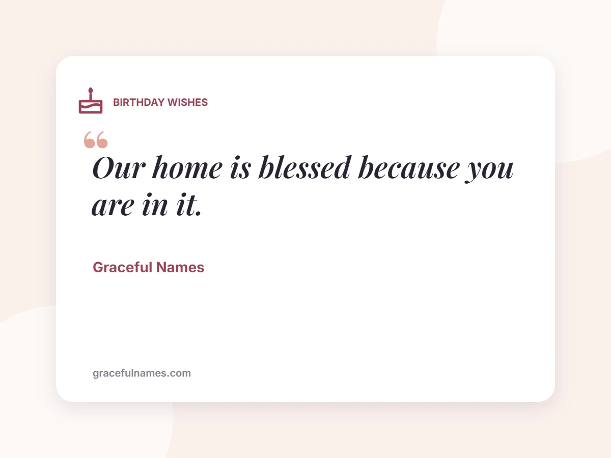 BIRTHDAY WISHES card: Our home is blessed because you are in it.
