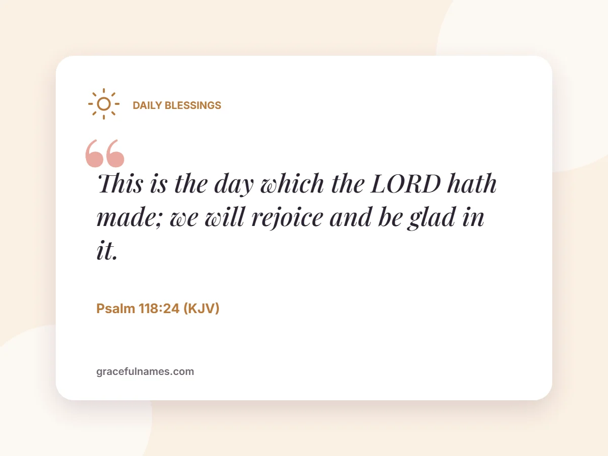 Daily Blessings quote card: “This is the day which the LORD hath made; we will rejoice and be glad in it.” — Psalm 118:24 (KJV)