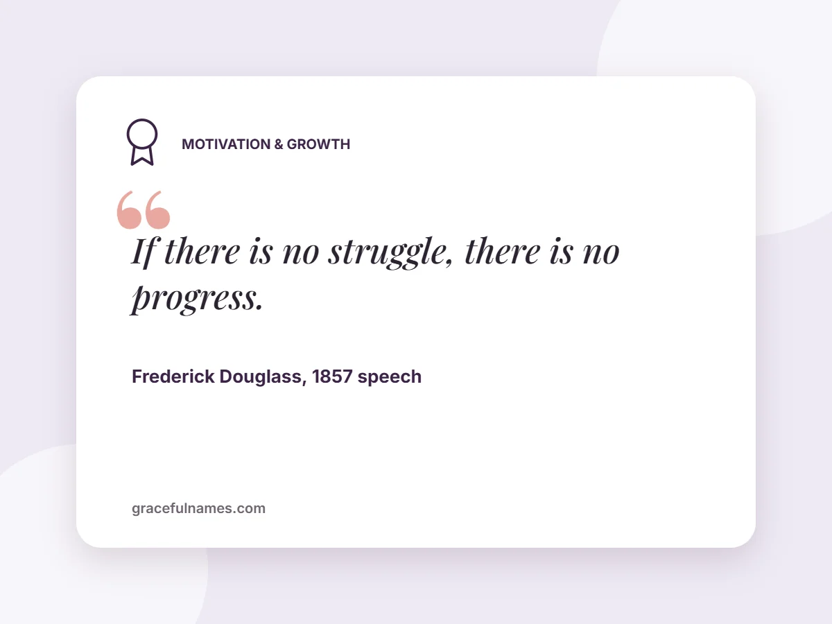 Motivation & Growth quote card: “If there is no struggle, there is no progress.” — Frederick Douglass, 1857 speech