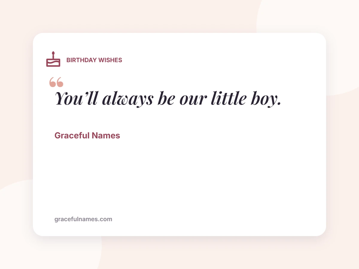 BIRTHDAY WISHES card: You’ll always be our little boy.