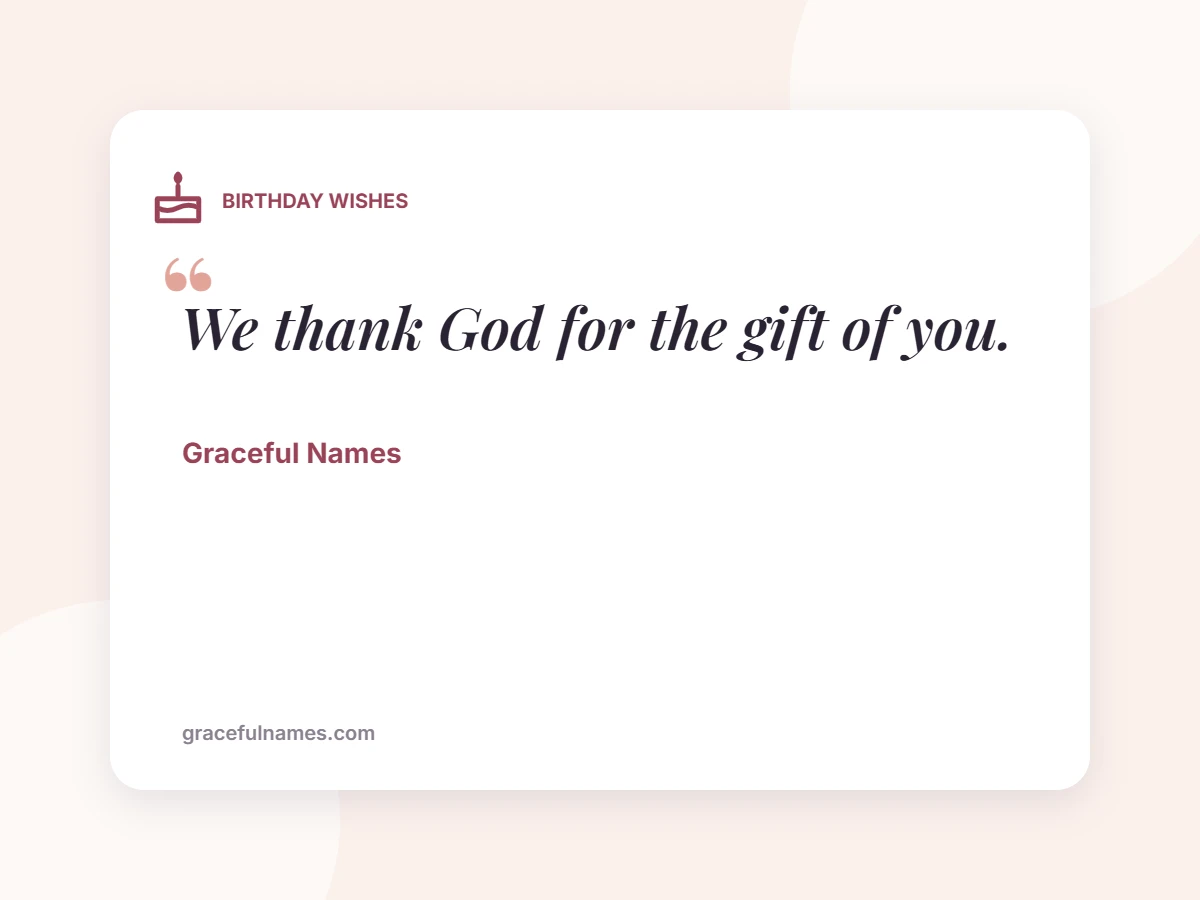BIRTHDAY WISHES card: We thank God for the gift of you.