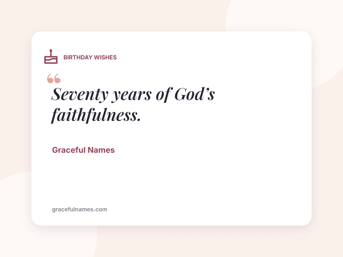 BIRTHDAY WISHES card: Seventy years of God’s faithfulness.