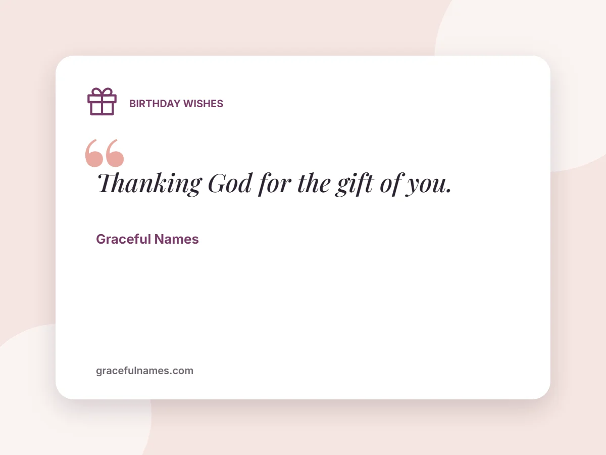 Birthday Wishes card: Thanking God for the gift of you.