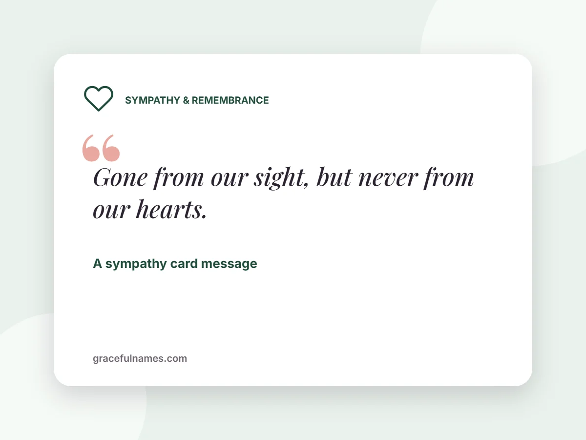 Sympathy & Remembrance card: Gone from our sight, but never from our hearts.