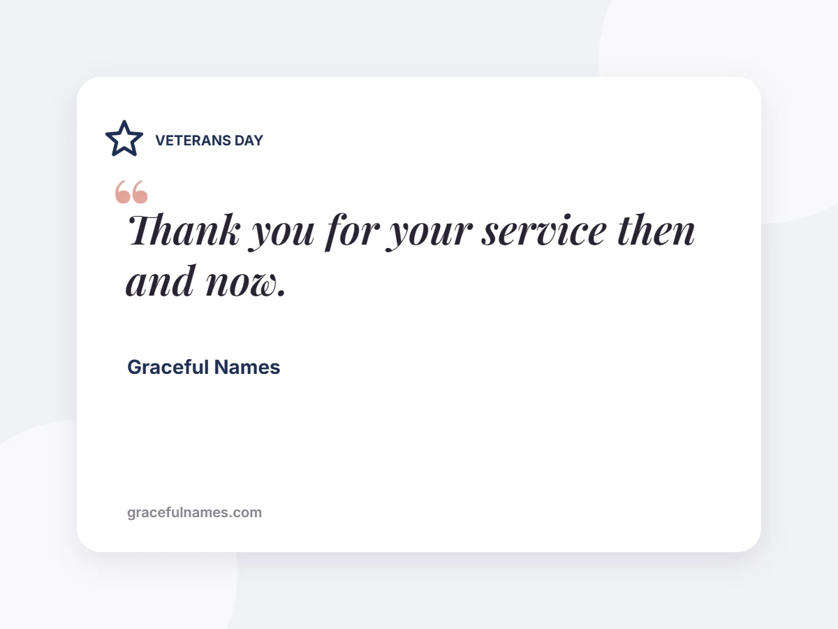 VETERANS DAY card: Thank you for your service then and now.