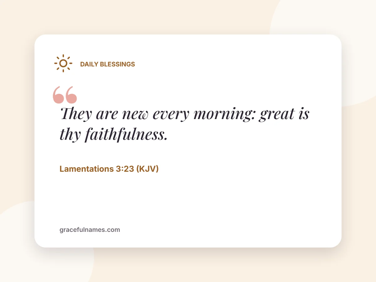 Wednesday Bible verse card: They are new every morning, great is thy faithfulness – Lamentations 3:23 KJV